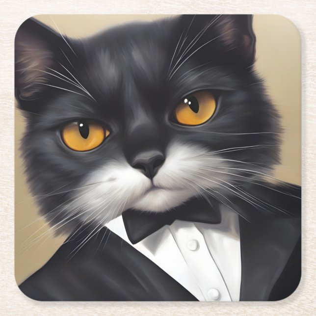 Posavasos Cuadrado De Papel Gato inteligente (Anverso)