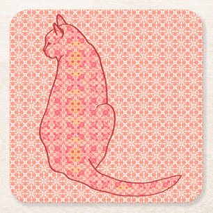 Posavasos Cuadrado De Papel Gato japonés - batik anaranjado coralino