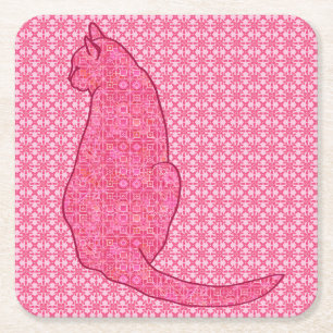 Posavasos Cuadrado De Papel Gato Japonés - Batik Rosa Fucsia