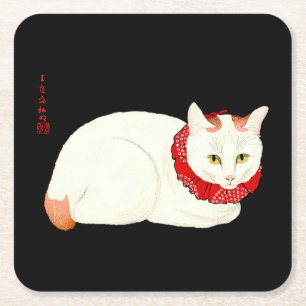 Posavasos Cuadrado De Papel Gato japonés blanco y jengibre