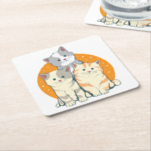 Posavasos Cuadrado De Papel Gato lindo amante regalo Gatitos Gatitos Gris Gris