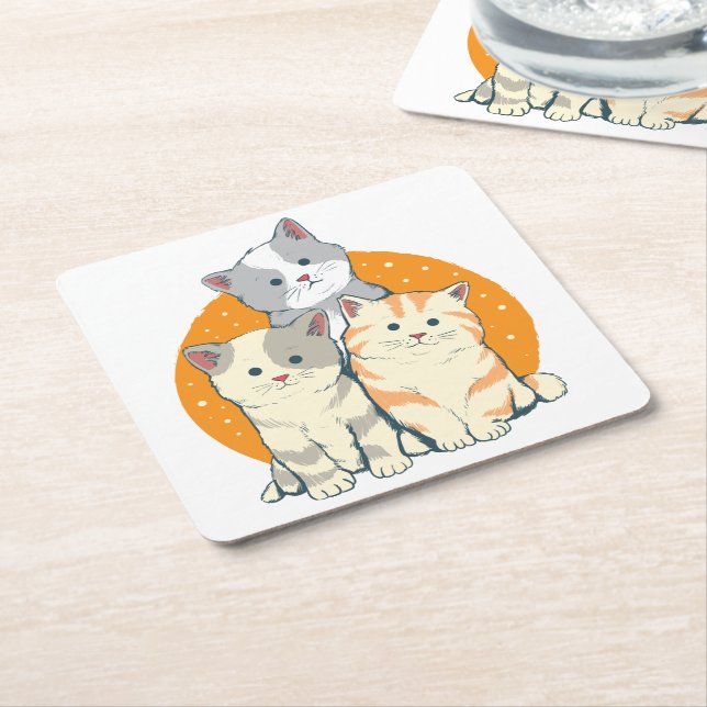 Posavasos Cuadrado De Papel Gato lindo amante regalo Gatitos Gatitos Gris Gris (En perspectiva)