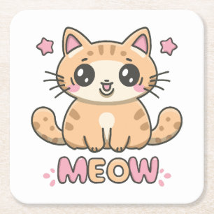 Posavasos Cuadrado De Papel gato lindo maúlla