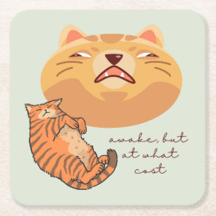Posavasos Cuadrado De Papel Gato Naranja Cansado