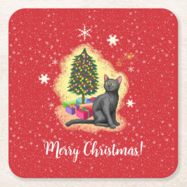 Posavasos Cuadrado De Papel Gato navideño