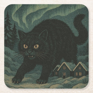 Posavasos Cuadrado De Papel gato navideño islandés Yule