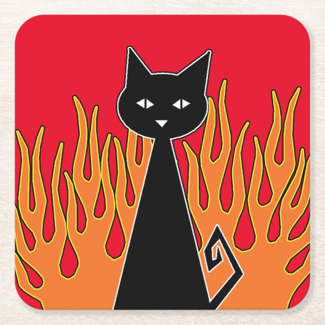 Posavasos Cuadrado De Papel +{ Gato negro }+ (Anverso)