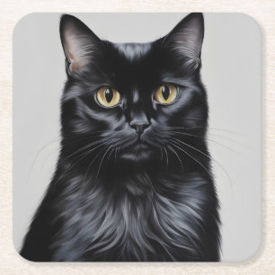 Posavasos Cuadrado De Papel Gato negro
