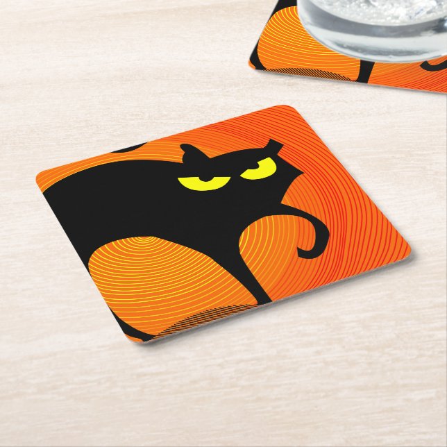 Posavasos Cuadrado De Papel Gato negro (En perspectiva)