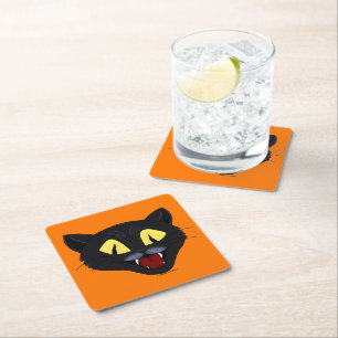 Posavasos Cuadrado De Papel Gato negro de Halloween