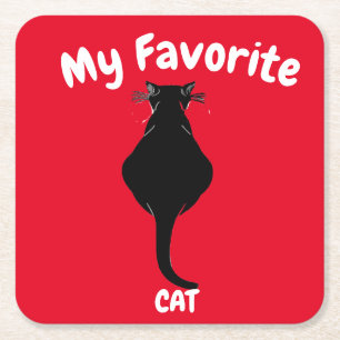 Posavasos Cuadrado De Papel Gato negro, editar texto