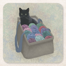 Posavasos Cuadrado De Papel Gato negro en bolsa de hilados