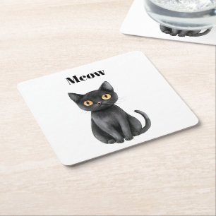 Posavasos Cuadrado De Papel Gato Negro Maúllo  