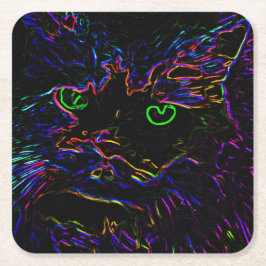 Posavasos Cuadrado De Papel Gato Neon Glow