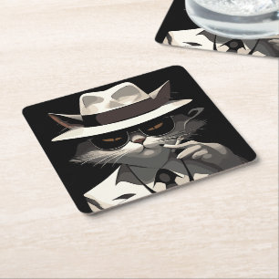 Posavasos Cuadrado De Papel Gato Noir Genial: Felino Suave y Misterioso