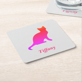 Posavasos Cuadrado De Papel Gato oscuro y lindo personalizado