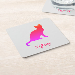 Posavasos Cuadrado De Papel Gato oscuro y lindo personalizado