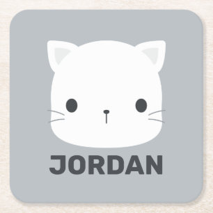 Posavasos Cuadrado De Papel Gato Pequeño Lindo con Nombre Personalizado