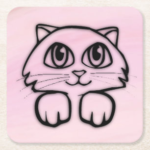 Posavasos Cuadrado De Papel Gato rosa lindo de ojos grandes