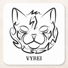 Posavasos Cuadrado De Papel Gato tribal negro y blanco