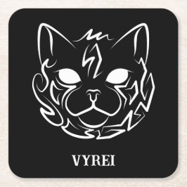 Posavasos Cuadrado De Papel Gato tribal negro y blanco