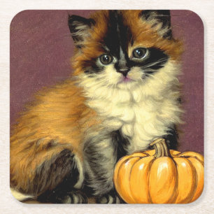 Posavasos Cuadrado De Papel Gato Vintage Ragdoll Halloween