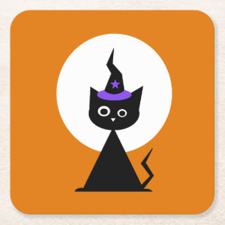 Posavasos Cuadrado De Papel Gato Witchy Halloween