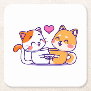 Posavasos Cuadrado De Papel Gato y Shiba Inu