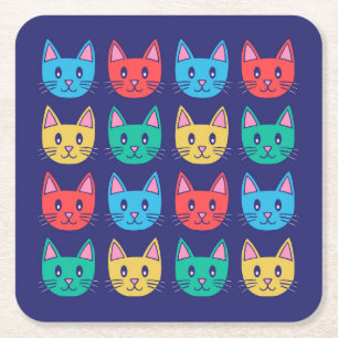 Posavasos Cuadrado De Papel Gatos