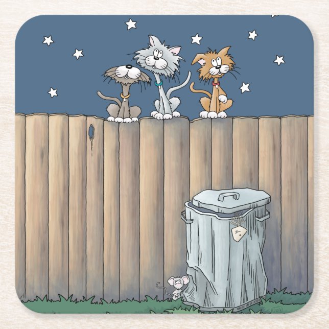 Posavasos Cuadrado De Papel Gatos de callejón en una montaña rusa de papel (Anverso)