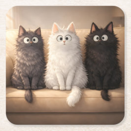 Posavasos Cuadrado De Papel Gatos de Dibujos Animados Lindos y Esponjosos Bebi