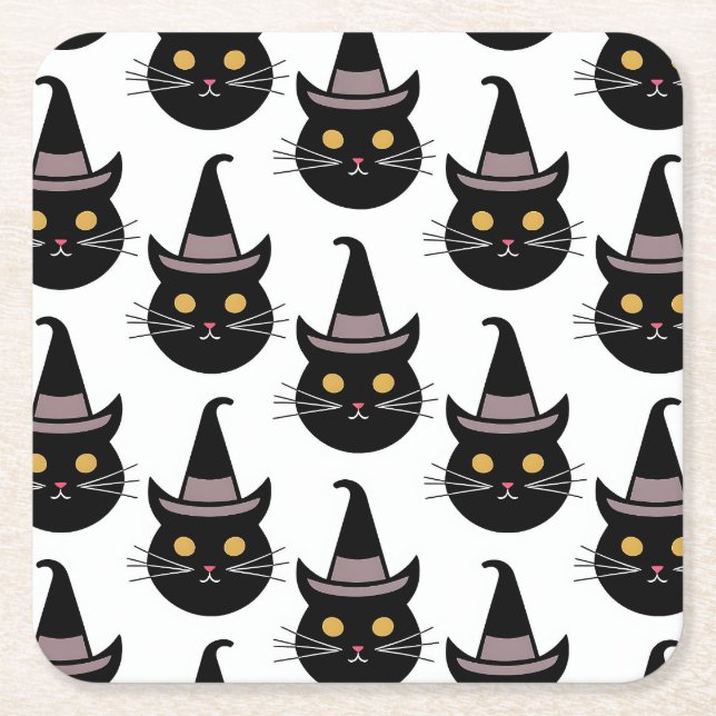 Posavasos Cuadrado De Papel Gatos de Halloween (Anverso)
