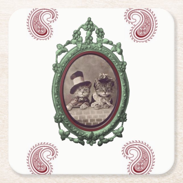 Posavasos Cuadrado De Papel Gatos de montaña rusa (Anverso)