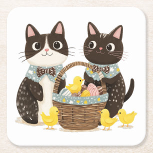 Posavasos Cuadrado De Papel Gatos de Pascua Cesta de Pascua Bebés