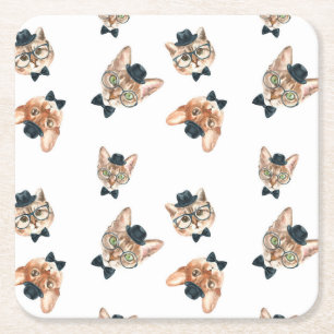 Posavasos Cuadrado De Papel Gatos Elegantes I