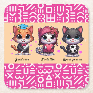 Posavasos Cuadrado De Papel gatos lindos