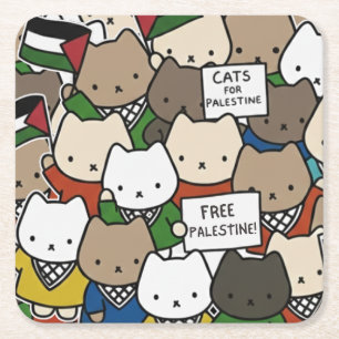 Posavasos Cuadrado De Papel Gatos por Palestina – Gatos Kawaii por la Justicia