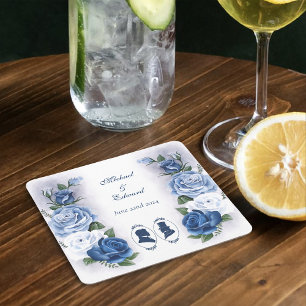 Posavasos Cuadrado De Papel Gay Grooms Regency Blue Rosas