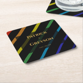 Posavasos Cuadrado De Papel Gay Men Wedding Elegant Rainbow