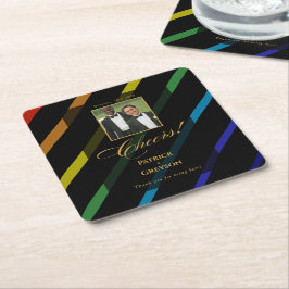 Posavasos Cuadrado De Papel Gay Men Wedding Photo Elegant Rainbow