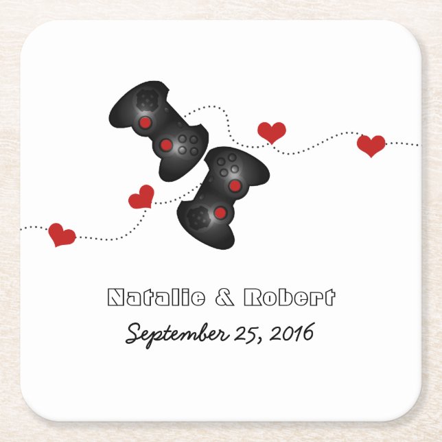 Posavasos Cuadrado De Papel Geeky Gamers Boda Papel Reasters Oscuro (Anverso)