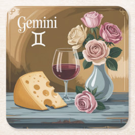 Posavasos Cuadrado De Papel Gemini Flowers Wine Cheese Coaster Set