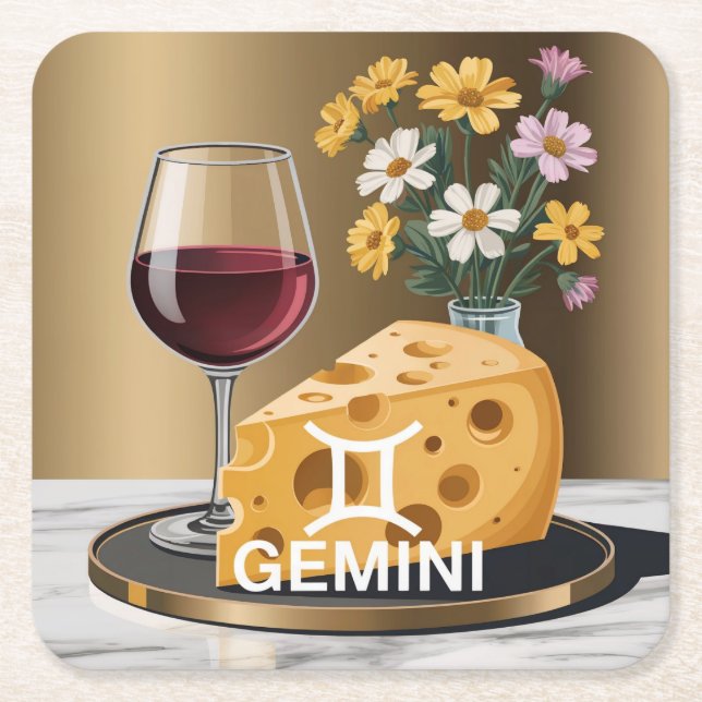 Posavasos Cuadrado De Papel Gemini Wine Cheese Wildflowers Coaster Set (Anverso)