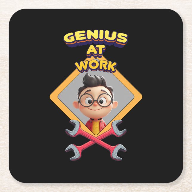 Posavasos Cuadrado De Papel genius work gracioso geek reparación de animación  (Anverso)