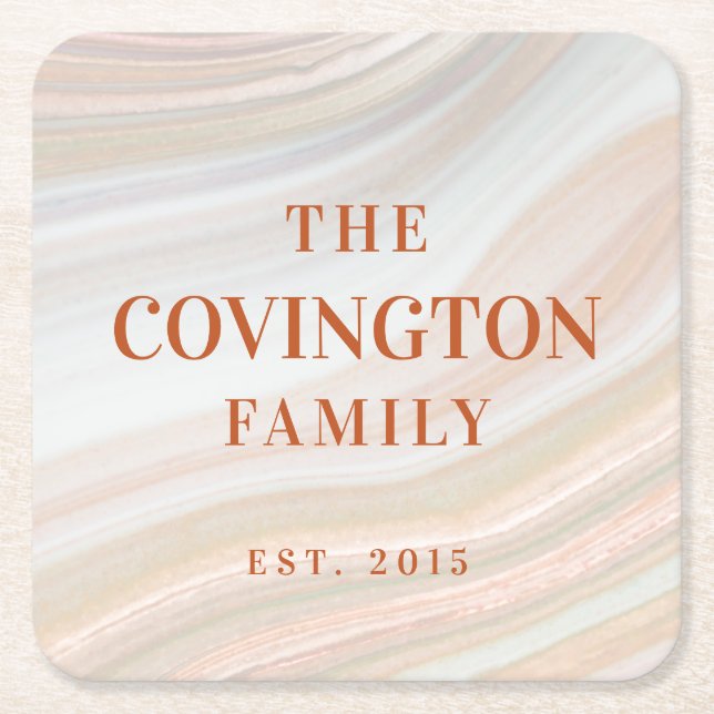 Posavasos Cuadrado De Papel Geode de mármol cálido (Anverso)