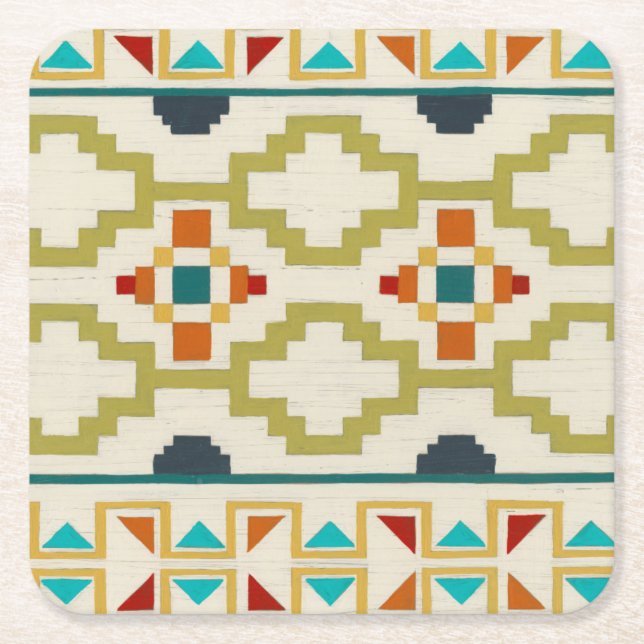 Posavasos Cuadrado De Papel Geometría del Suroeste I (Anverso)