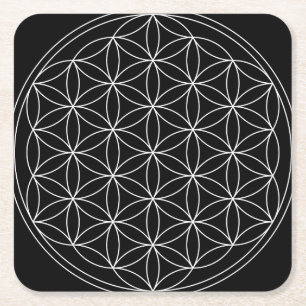 Posavasos Cuadrado De Papel Geometría Sagrada: Flor de la Vida Negro y Blanco