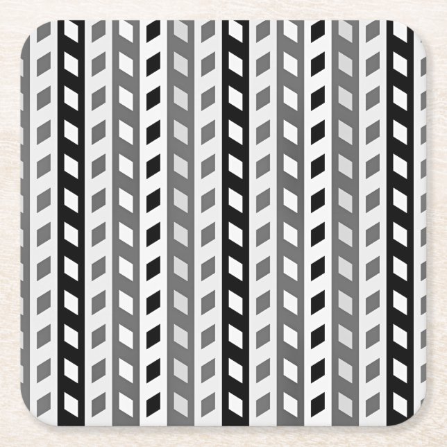 Posavasos Cuadrado De Papel Geometric Design, gray, black, white, (Anverso)