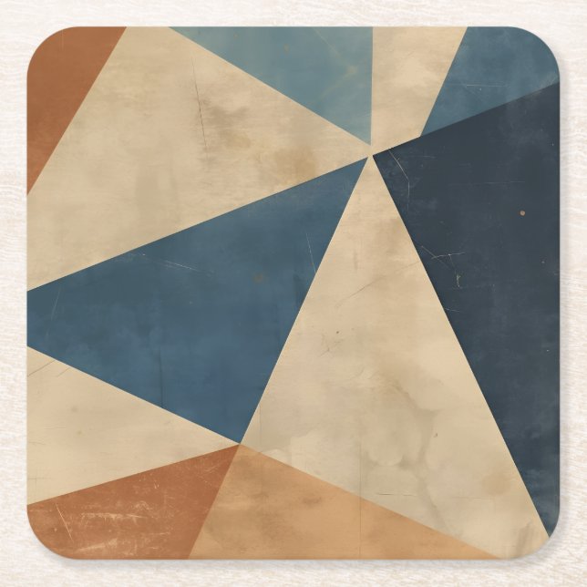 Posavasos Cuadrado De Papel Geometric Pattern in Blues, Tans, and Rust (Anverso)