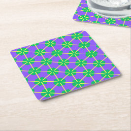 Posavasos Cuadrado De Papel Geometric Starburst in Purple, Green and Yellow